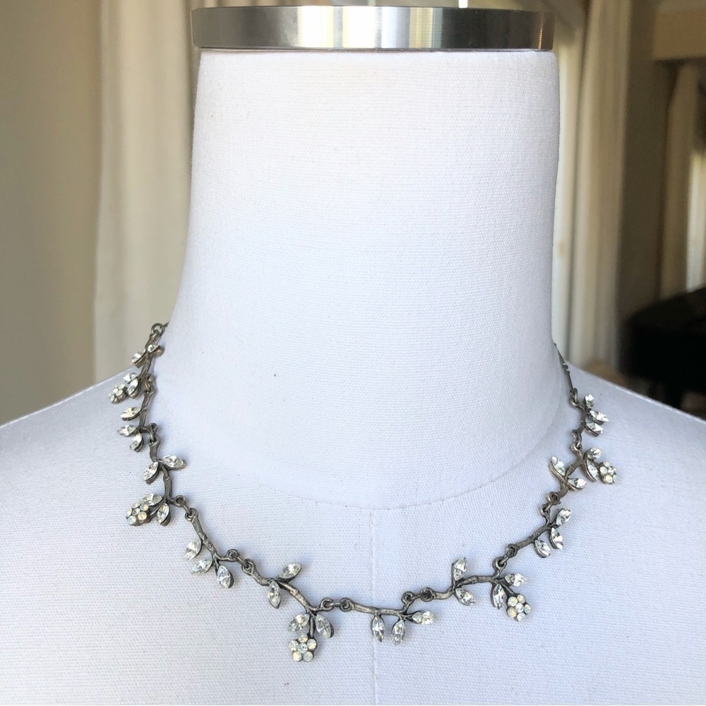 YONI Z silver vine floral Swarovski Crystal necklace